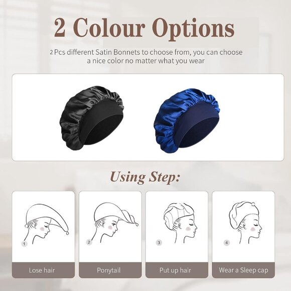 2 Pack Silk-Satin Bonnet Hair Wrap for Sleeping *SALE* - Picture 3 of 8